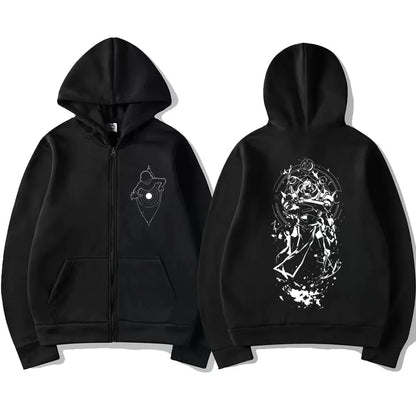 Anime Streetwear Zip Hoodie With Manga Style Graphic Back Artwork