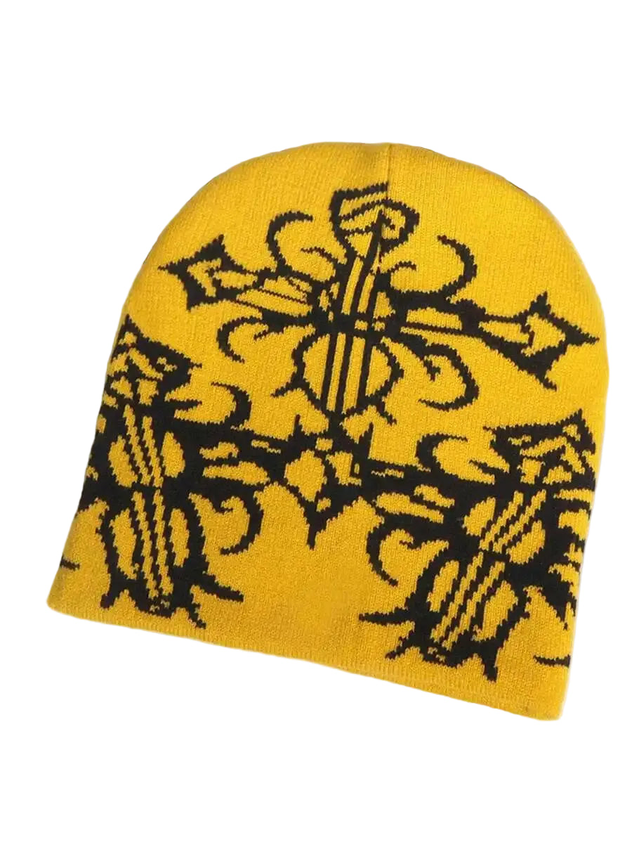 Abstract Jacquard Acrylic Knit Beanie for Modern Streetwear Casual Winter Everyday Fashion Style