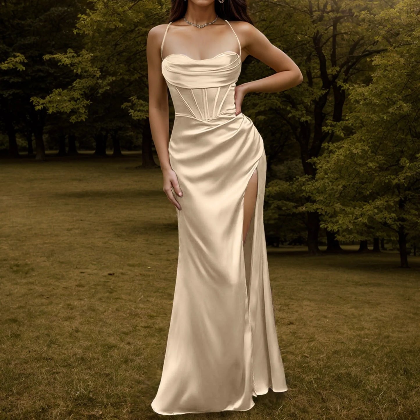 Luxurious Satin Inspired Strapless Alternative Evening Maxi Dress