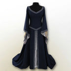 Medieval Gothic Embroidered Maxi Dress with Flowing Bell Sleeves and Elegant Silhouette