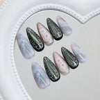 Celestial Marble Fantasy Press On Nails with Crystal Accent Art Design
