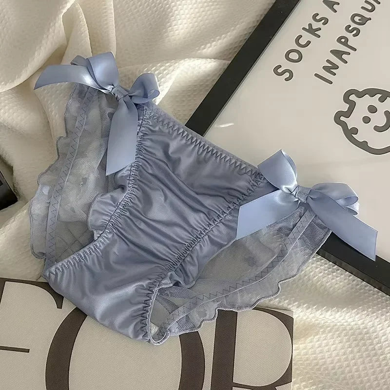 Glossy Ruffled Brief Panty with Delicate Bow Accents