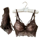 Rich Chocolate Brown Longline Floral Lace Underwire Bra Set