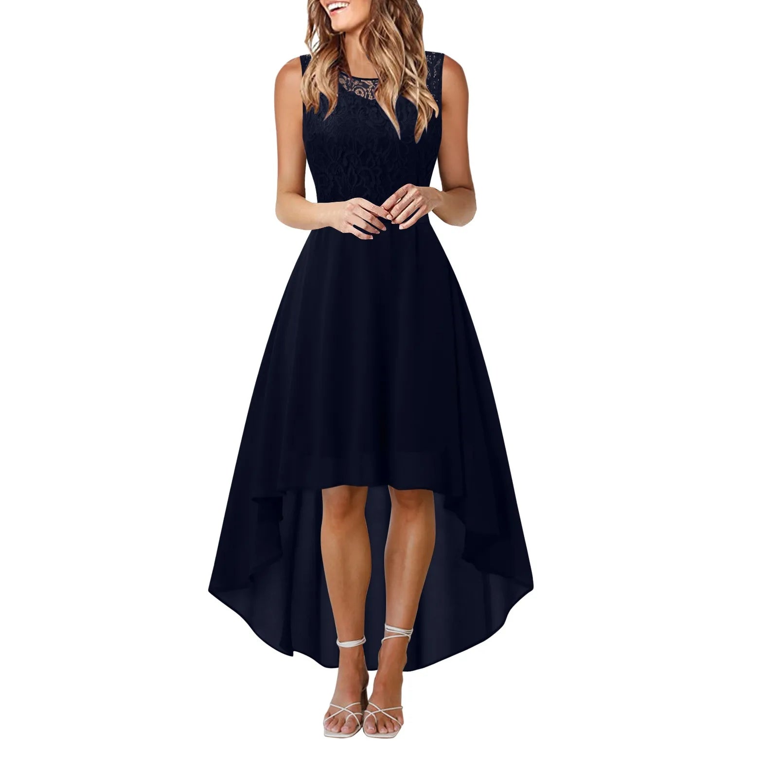 Sleeveless High Low Maxi Dress With Waist Tie Detail