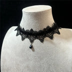 Vintage Gothic Lace Choker Necklace With Ornamental Pendant and Dark Feminine Detailing