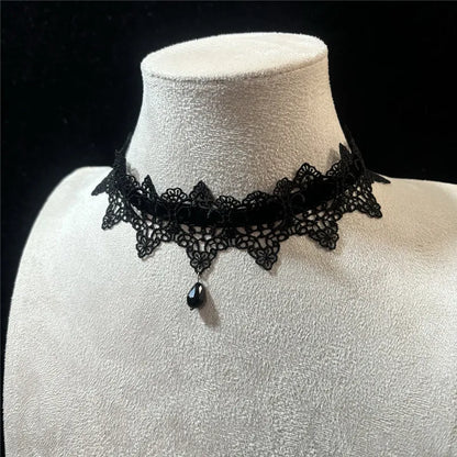 Vintage Gothic Lace Choker Necklace With Ornamental Pendant and Dark Feminine Detailing