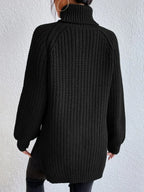 Women's Oversized Turtleneck Knit Sweater with Raglan Sleeves and Relaxed Silhouette