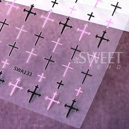 Gothic Cross Nail Art Stickers for Alternative Fashion Manicure Styling
