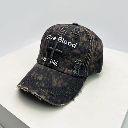 Vintage Embroidered Adjustable Cotton Baseball Cap with Distressed Finish for Casual Streetwear Fashion