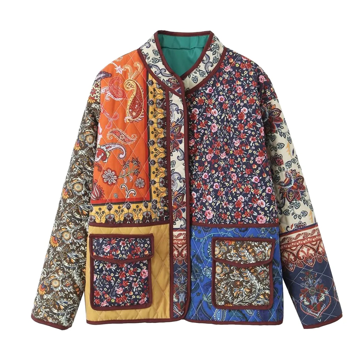 Women's Quilted Patchwork Padded Jacket Relaxed Casual Winter Hooded Outerwear Coat