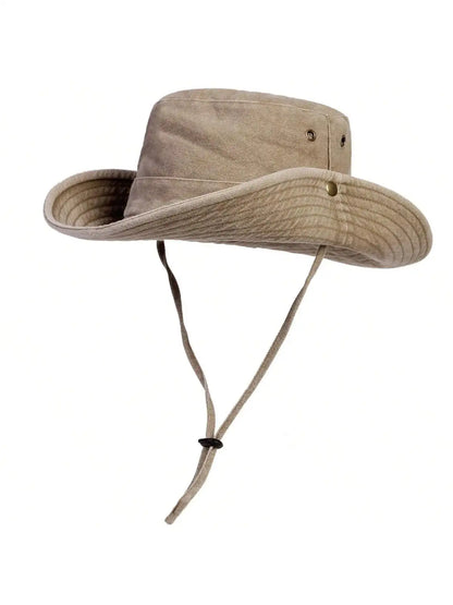 Wide Brim Cotton Bucket Hat with Adjustable Chin Cord for Outdoor Travel and Everyday Wear