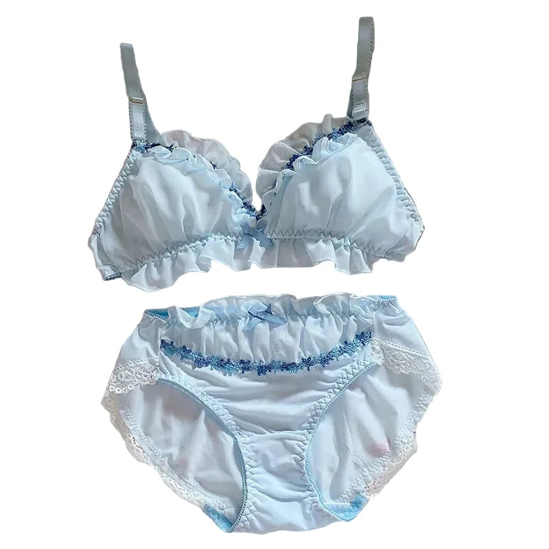 Ethereal Lavender Floral Embroidery Sheer Underwire Lingerie Set with Tie-Side Thong