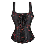 Vintage Floral Tapestry Overbust Corset with Wide Straps and Structured Seaming
