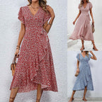 Printed Ruffle Hem Midi Dress with Relaxed A-Line Silhouette