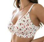 Cheerful Cherry Print Wire-Free Plunge Bra with Scalloped Trim