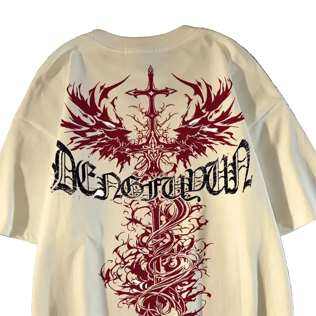Oversized Gothic Cross Graphic Streetwear T-Shirt with Distressed Artwork Print