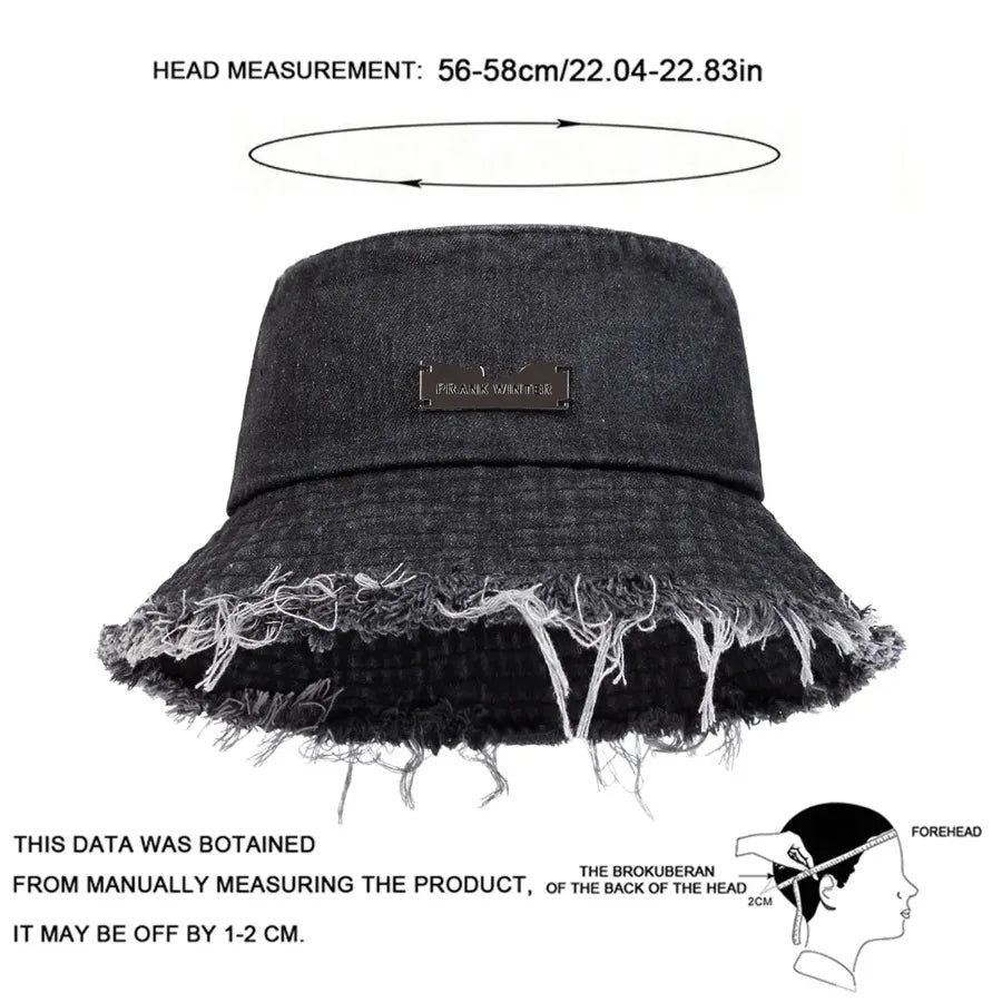 Distressed Denim Bucket Hat Frayed Brim Casual Streetwear Fisherman Outdoor Cap