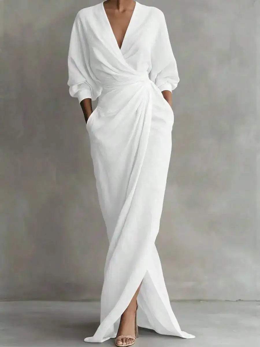 Minimalist Draped Maxi Dress with Relaxed Elegant Fashion Styling