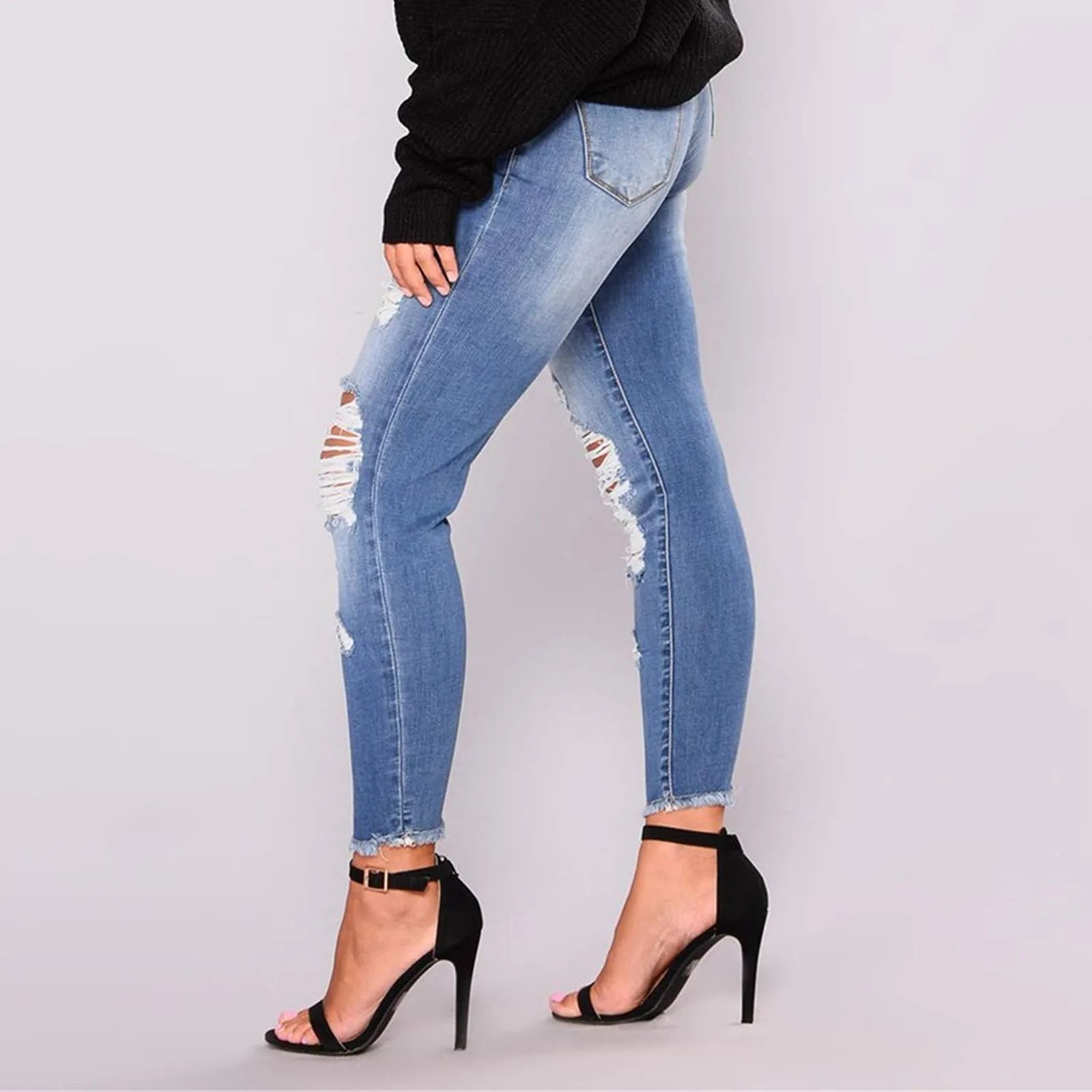 High Stretch Distressed Skinny Denim Jeans with Low Rise Slim Fit Streetwear Style