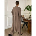Women's Three-Piece Fall Pajama Set with Sleeveless Camisole, Long-Sleeve Robe and Matching Ankle-Length Pants
