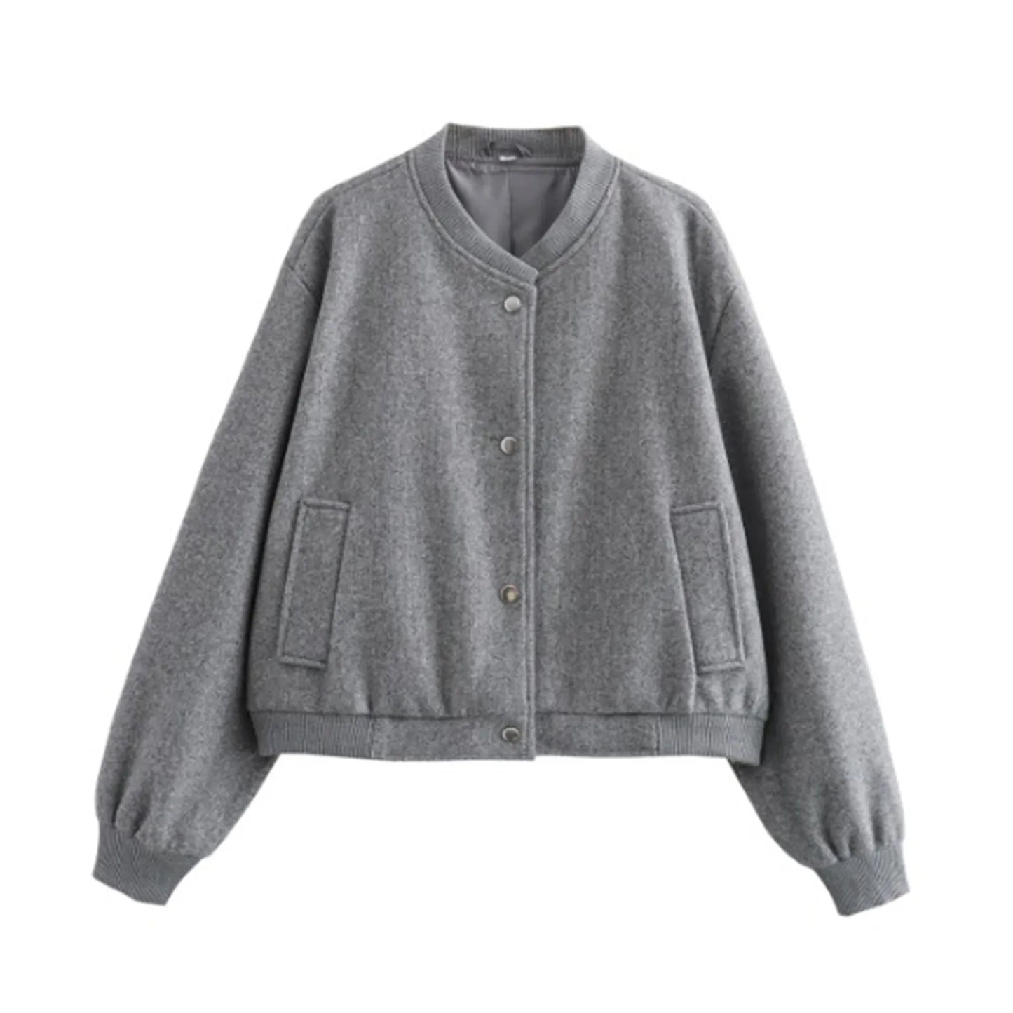 Women's Cropped Button Front Bomber Jacket Relaxed Casual Streetwear Layering Outerwear