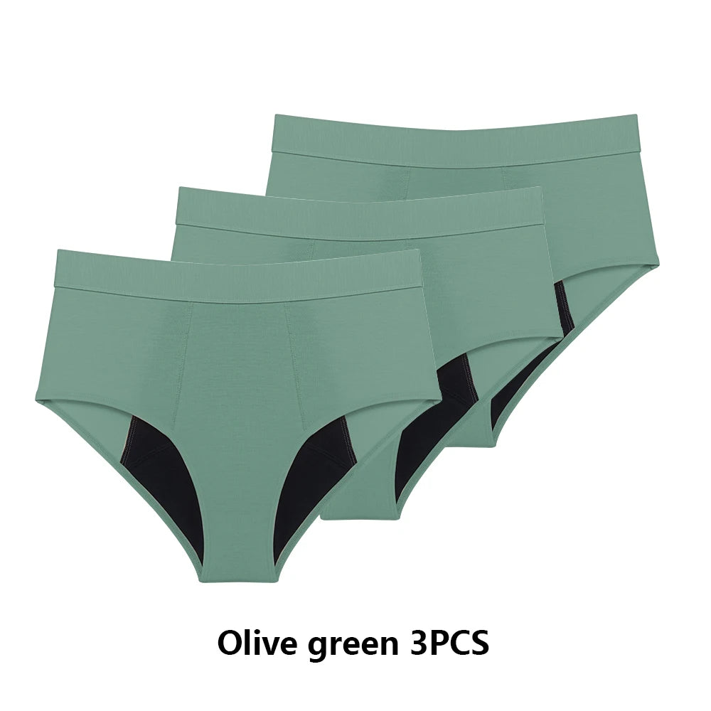 Three-Piece High-Waisted Absorbent Brief Set in Solid Tones
