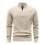 Men's Quarter Zip Mock Neck Textured Knit Casual Sweater Pullover