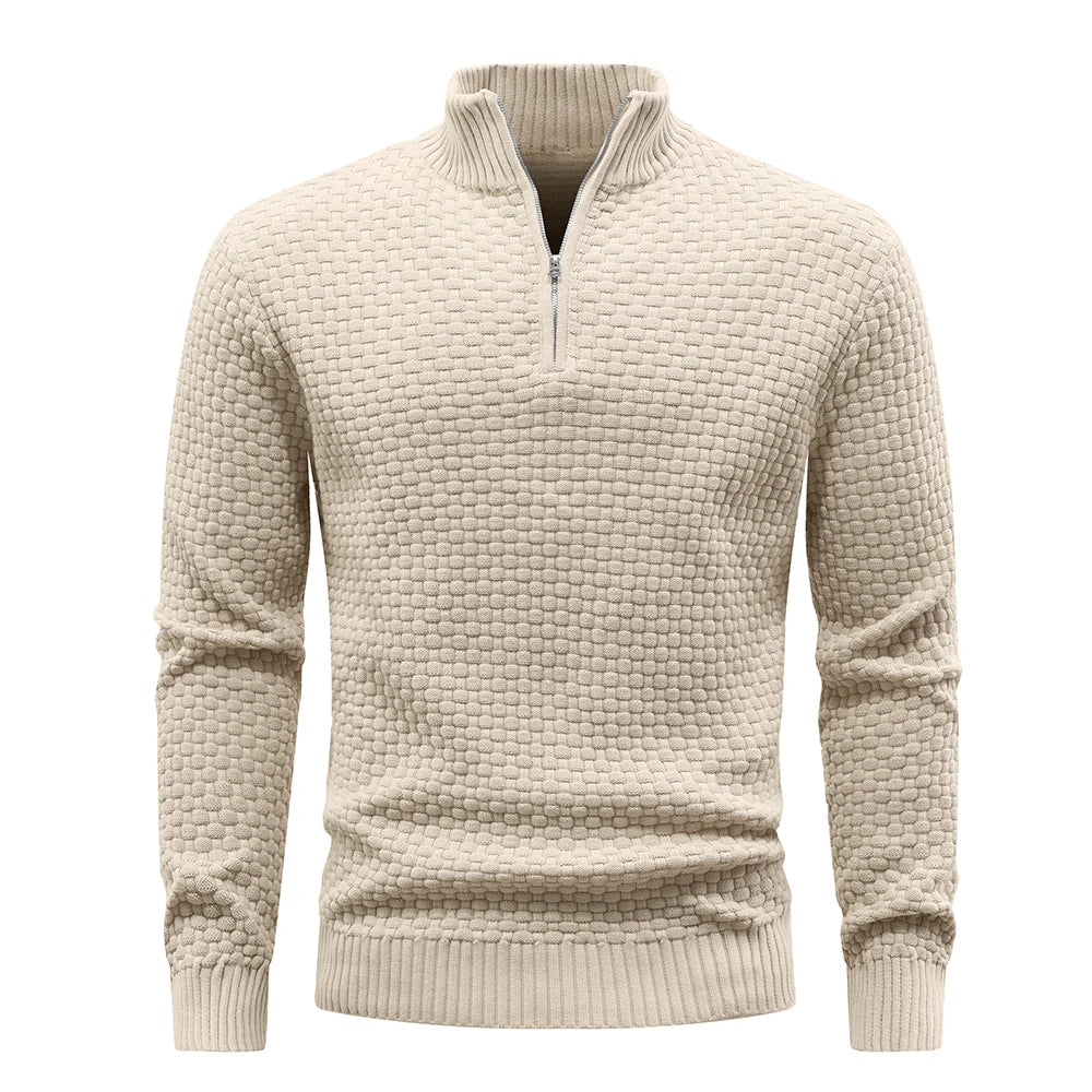 Men's Quarter Zip Mock Neck Textured Knit Casual Sweater Pullover