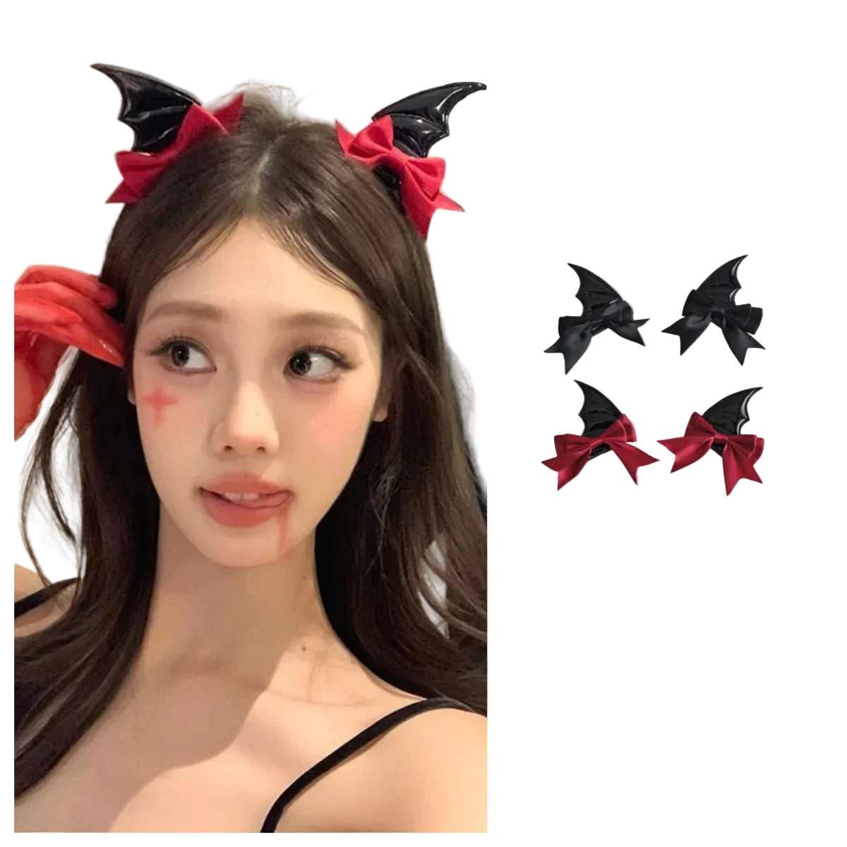 Devil Horn Bow Hair Clip Set Gothic Alternative Statement Accessories