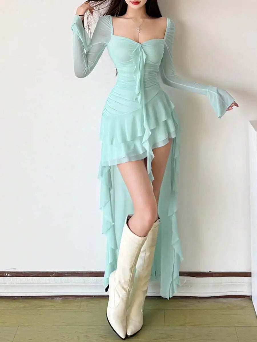 Elegant Sheer Sleeve Gothic Mini Dress with Alternative Fashion Style