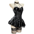 Women's Gothic Lace-Up Corset and Layered Mini Skirt Costume Set with Matching Accessories