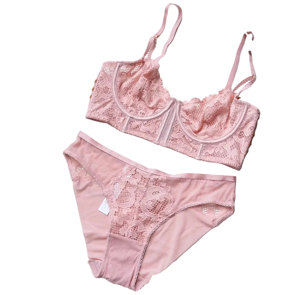 Dusty Rose Floral Lace Longline Underwire Lingerie Set