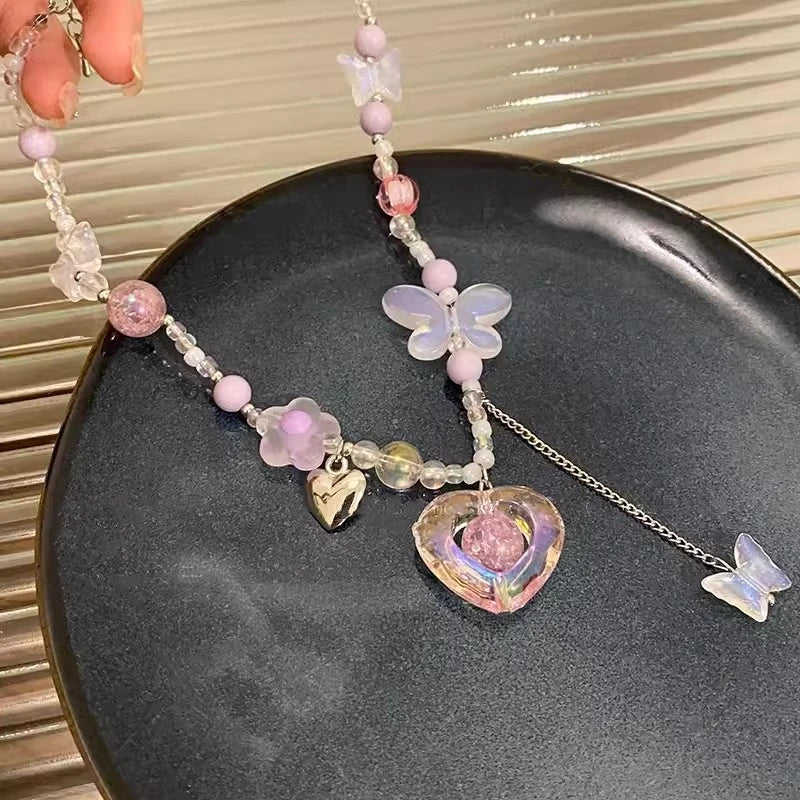Butterfly Heart Charm Choker Necklace for Y2K and Dark Feminine Styling