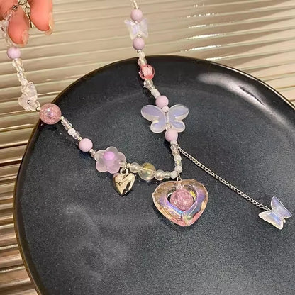 Butterfly Heart Charm Choker Necklace for Y2K and Dark Feminine Styling