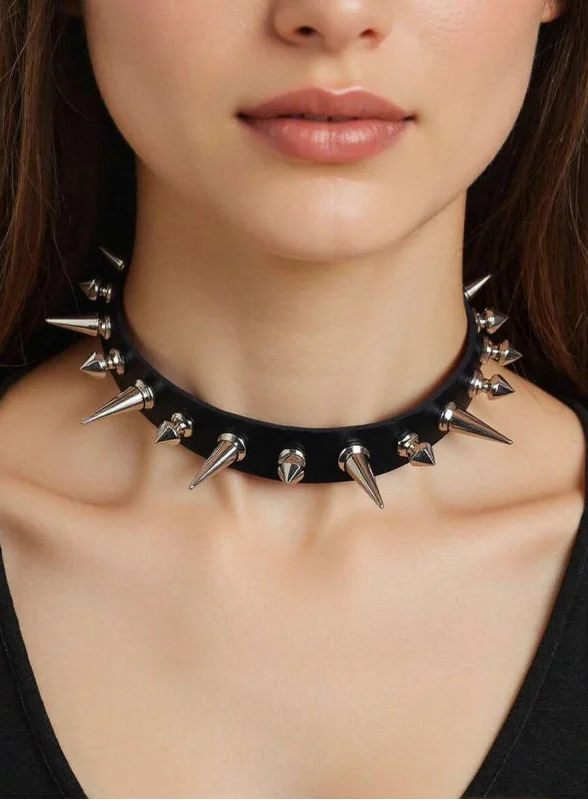 1pc Gothic Punk Spiked Leather Choker, Edgy Rebellious Necklace for Rock Style & Statement Looks