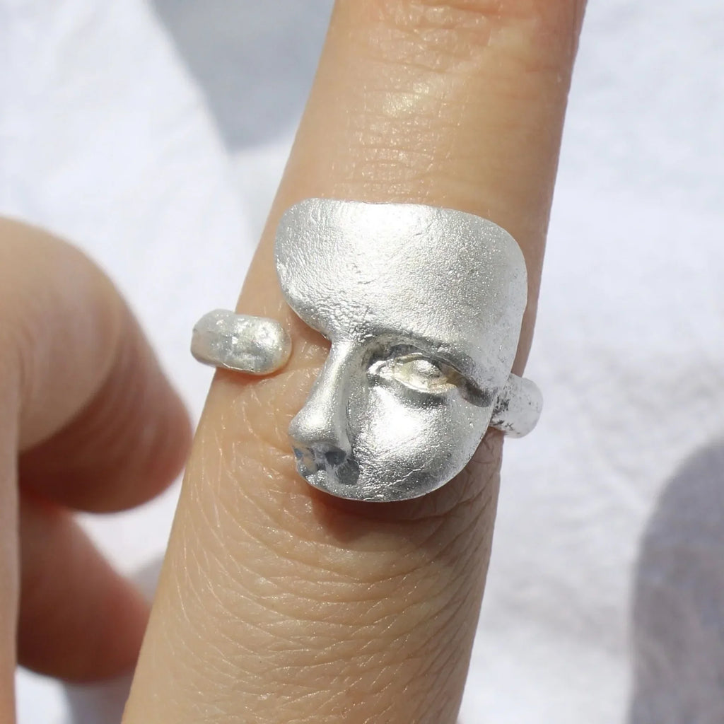 Mystical Face Open Ring for Gothic Alternative and Avant Garde Styling