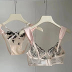 Rich Burgundy Floral Embroidery Push-Up Set with Contrast Strapping
