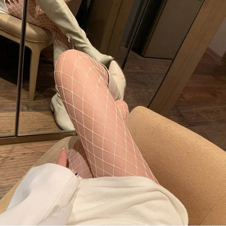 Large Mesh Fishnet Tights with Stretch Construction for Contemporary Alternative Streetwear Looks