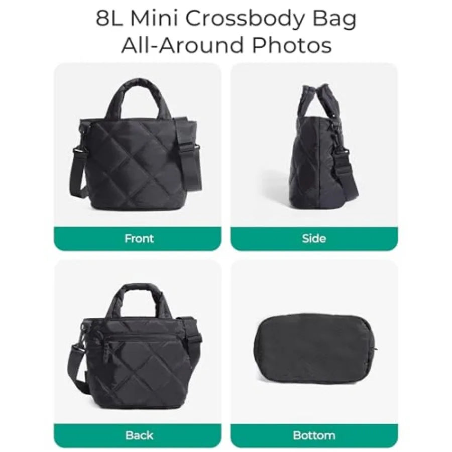 Quilted Puffer Crossbody Tote Bag with Lightweight Everyday Carry