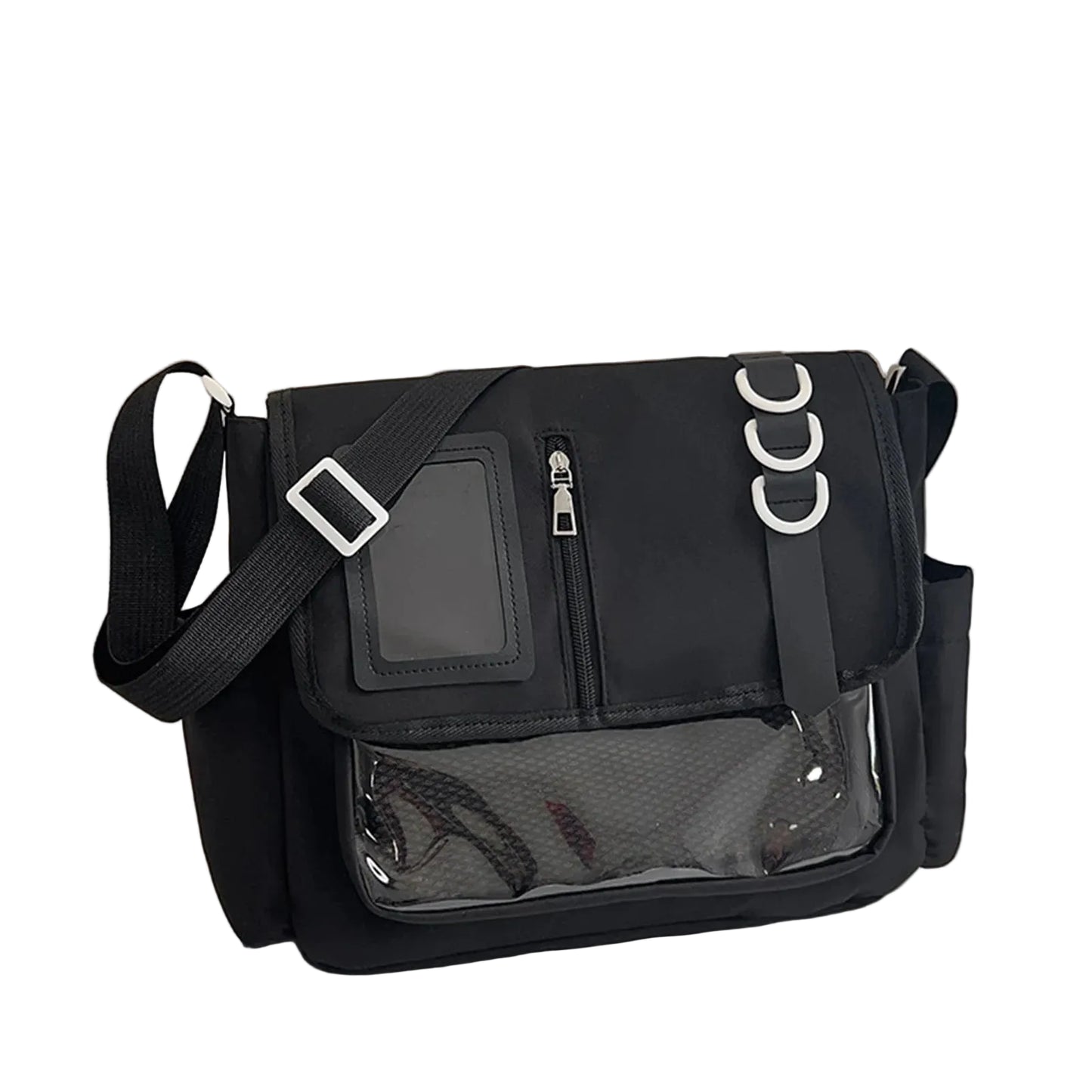 Utility Nylon Crossbody Messenger Bag with Multi Panel Streetwear Styling