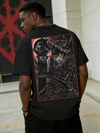 Oversized Streetwear Graphic Tee with Dark Manga Back Print Design