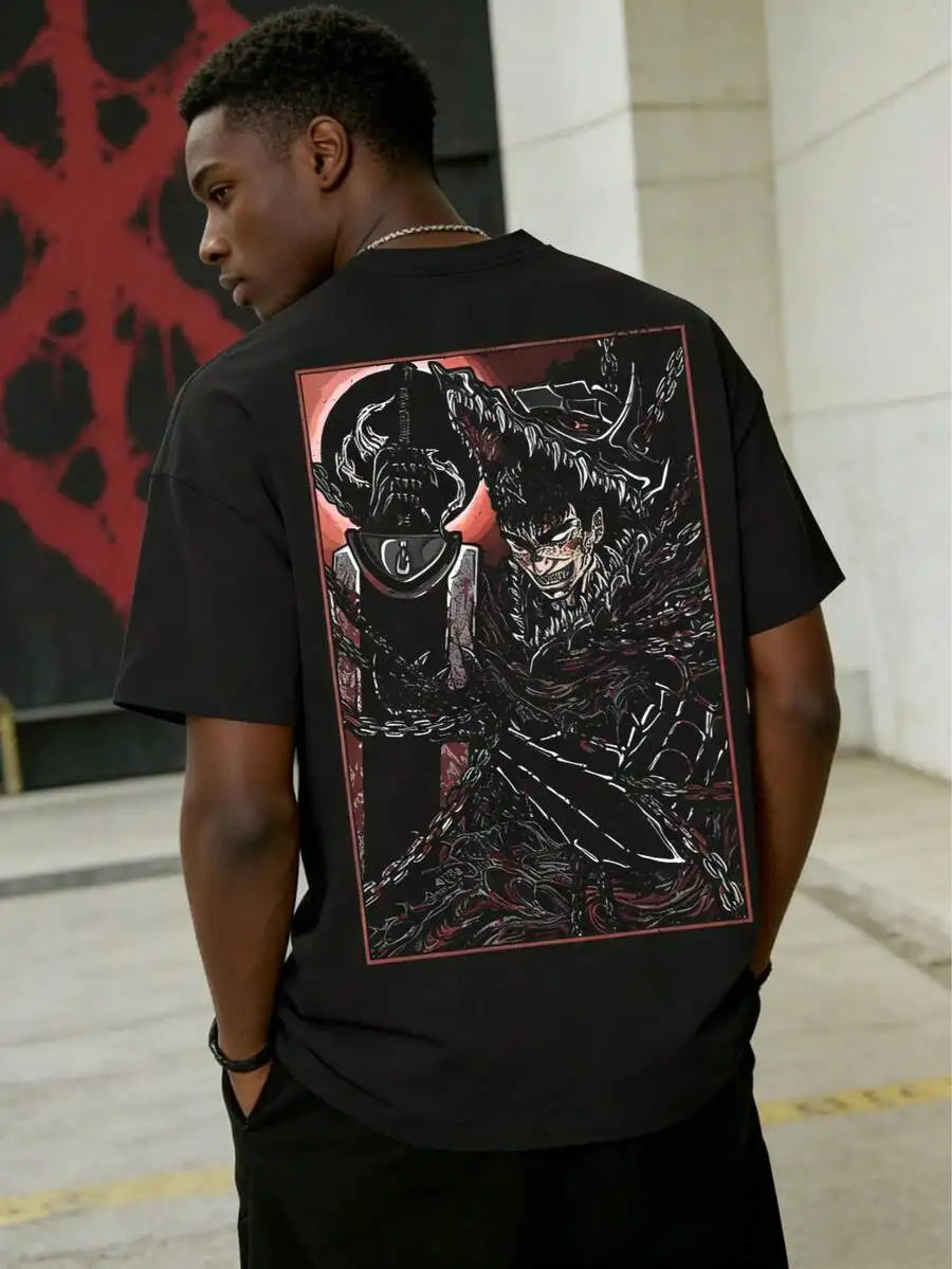Oversized Streetwear Graphic Tee with Dark Manga Back Print Design