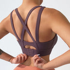 Mauve Criss-Cross Back Sports Bra with Keyhole Detail and Adjustable Band