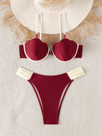 Structured Brown Seashell Underwire Bikini with Contrast White Detailing