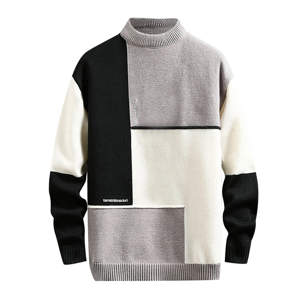 Men's Color Block Mock Neck Relaxed Fit Contemporary Knit Sweater
