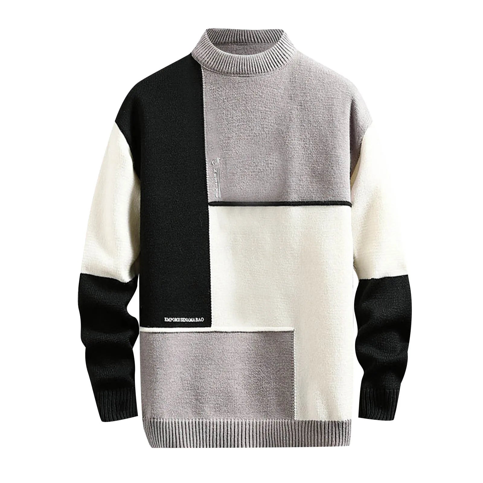 Men's Color Block Mock Neck Relaxed Fit Contemporary Knit Sweater