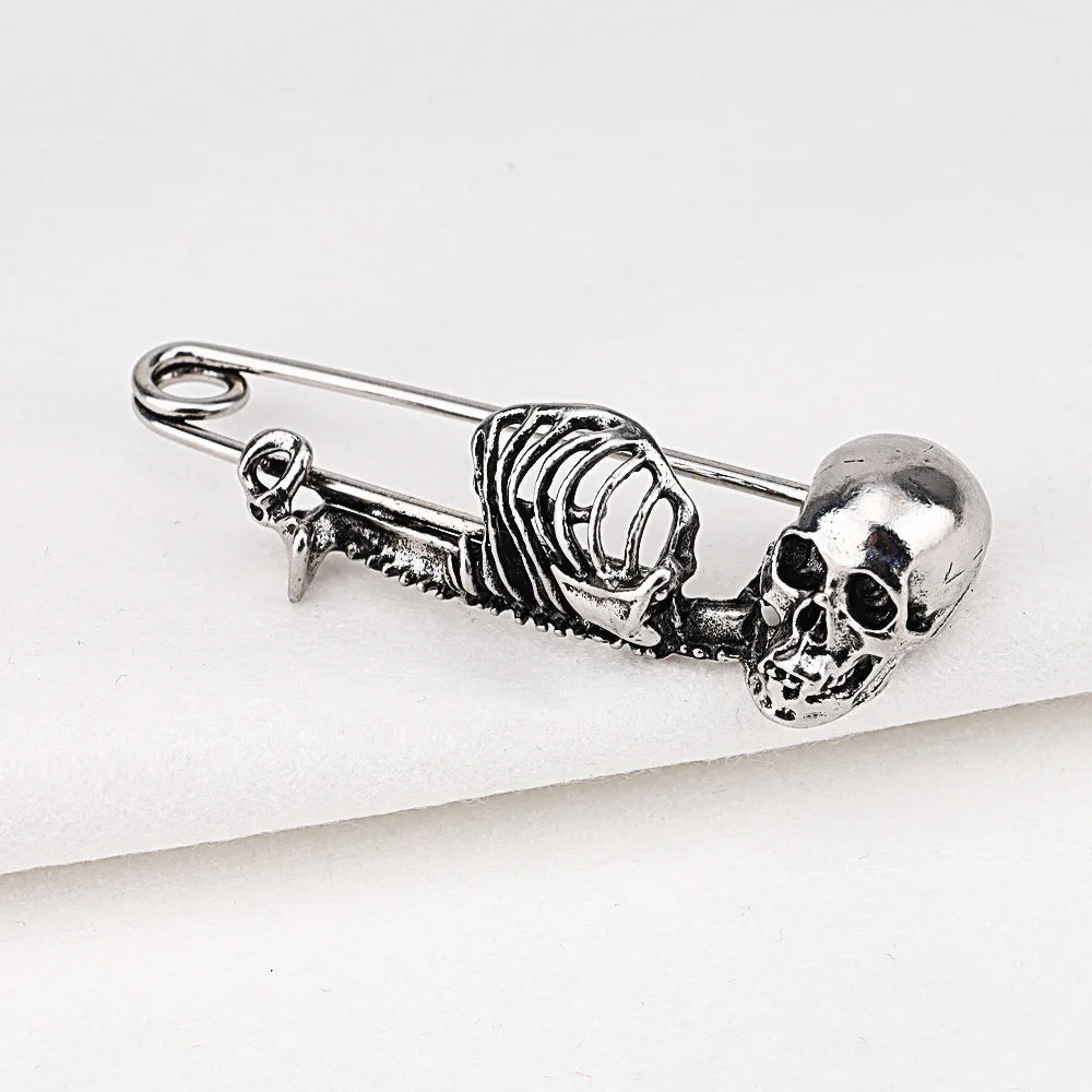 Dark Skull Safety Pin Brooch for Punk Gothic Alternative Fashion