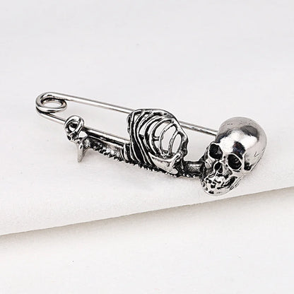 Dark Skull Safety Pin Brooch for Punk Gothic Alternative Fashion