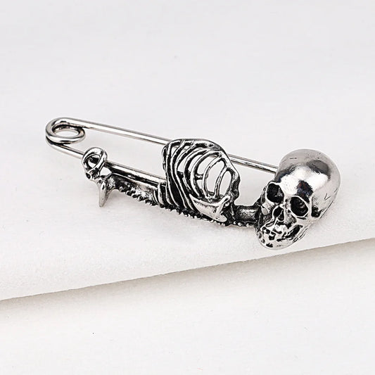 Dark Skull Safety Pin Brooch for Punk Gothic Alternative Fashion