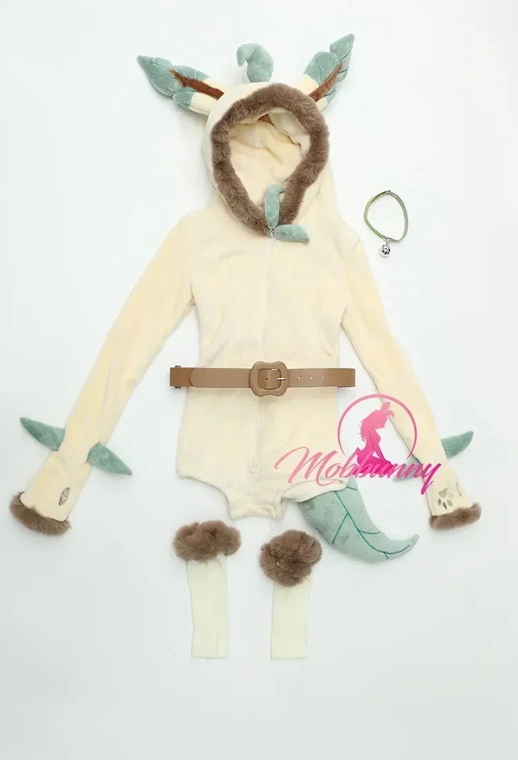 Women's Hooded Plush Flannel Romper with Decorative Tail and Coordinated Cozy Accessories